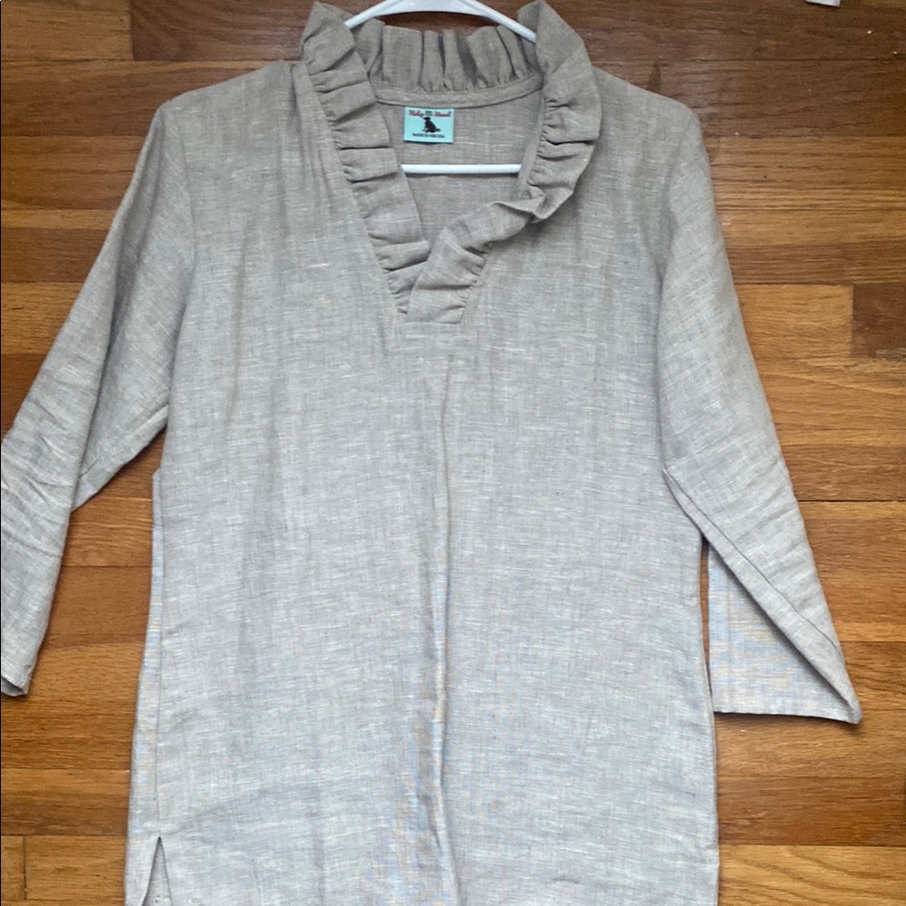 Haley and the Hound linen ruffle neck shirt